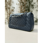 Bolsa Kiara Média Chevron Couro Azul Marinho Grafite