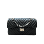 Bolsa Kiara Média Chevron Couro Preto com Ferragens Prata