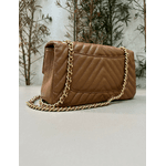 Bolsa Kiara Média Chevron Couro Caramelo