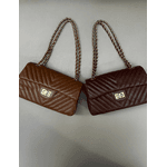 Bolsa Kiara Média Chevron Couro Marrom 