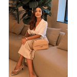 Bolsa Kiara Média Chevron Couro Nude com Ferragens Douradas