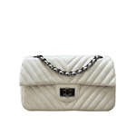 Bolsa Kiara Média Chevron Offwhite com Ferragens Grafite