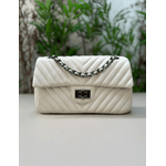 Bolsa Kiara Média Chevron Offwhite com Ferragens Grafite