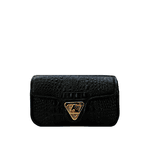 Bolsa Giulia Couro Croco Preto com Ferragens Douradas