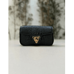 Bolsa Giulia Couro Croco Preto com Ferragens Douradas