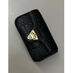 Bolsa Giulia Couro Croco Preto com Ferragens Douradas