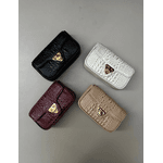 Bolsa Giulia Couro Croco Off White com Ferragens Douradas 