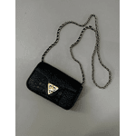Bolsa Giulia Couro Croco Preto com Ferragens Douradas