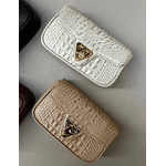 Bolsa Giulia Couro Croco Off White com Ferragens Douradas 