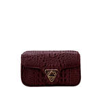 Bolsa Giulia Couro Croco Cabernet com Ferragens Douradas