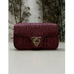 Bolsa Giulia Couro Croco Cabernet com Ferragens Douradas