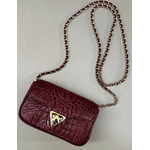 Bolsa Giulia Couro Croco Cabernet com Ferragens Douradas