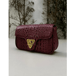 Bolsa Giulia Couro Croco Cabernet com Ferragens Douradas