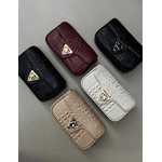 Bolsa Giulia Couro Croco Preto com Ferragens Grafite