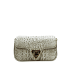 Bolsa Giulia Couro Croco Off White com Ferragens Douradas 
