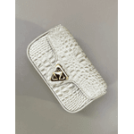 Bolsa Giulia Couro Croco Off White com Ferragens Douradas 