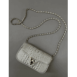 Bolsa Giulia Couro Croco Off White com Ferragens Douradas 