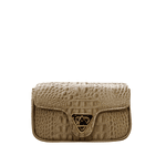Bolsa Giulia Couro Croco Nude com Ferragens Douradas