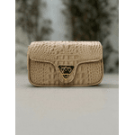 Bolsa Giulia Couro Croco Nude com Ferragens Douradas