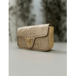 Bolsa Giulia Couro Croco Nude com Ferragens Douradas