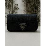 Bolsa Giulia Couro Croco Preto com Ferragens Grafite