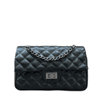Bolsa Kiara Média Couro Preto com Ferragens Grafite