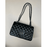 Bolsa Kiara Média Couro Preto com Ferragens Grafite