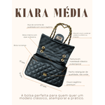 Bolsa Kiara Média Couro Preto com Ferragens Dourada