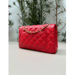 Bolsa Kiara Média Couro Vermelho com Ferragens Douradas