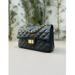 Bolsa Kiara Média Couro Preto com Ferragens Dourada