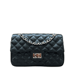 Bolsa Kiara Média Couro Preto com Ferragens Prata