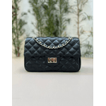 Bolsa Kiara Média Couro Preto com Ferragens Prata