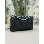 Bolsa Kiara Média Couro Preto com Ferragens Prata