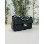Bolsa Kiara Média Couro Preto com Ferragens Prata