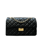 Bolsa Kiara Média Couro Preto com Ferragens Dourada