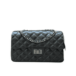 Bolsa Kiara Média Couro Preto com Ferragens Grafite