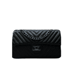Bolsa Kiara Média Chevron Couro Preto com Ferragens Grafite