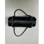Bolsa Kiara Média Chevron Couro Preto com Ferragens Grafite