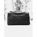Bolsa Kiara Média Chevron Couro Preto com Ferragens Douradas