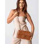 Bolsa Kiara Média Chevron Couro Caramelo