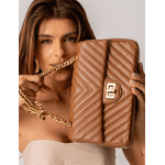 Bolsa Kiara Média Chevron Couro Caramelo