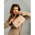 Bolsa Kiara Média Chevron Couro Nude com Ferragens Douradas
