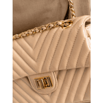 Bolsa Kiara Média Chevron Couro Nude com Ferragens Douradas