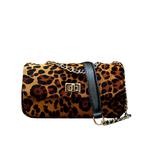 Bolsa Lavínia Couro Animal Print Onça com Preto
