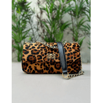 Bolsa Lavínia Couro Animal Print Onça com Preto
