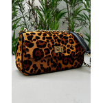Bolsa Lavínia Couro Animal Print Onça com Preto
