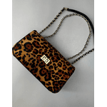 Bolsa Lavínia Couro Animal Print Onça com Preto