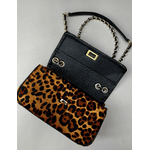 Bolsa Lavínia Couro Animal Print Onça com Preto
