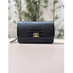 Bolsa Livia Couro Croco Preto