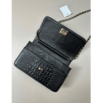 Bolsa Livia Couro Croco Preto